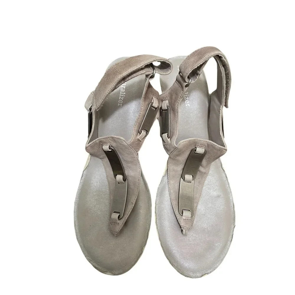 Naturalizer Women's Silver Suede Wedge Sandals Ankle Strap & Metal Accents‎